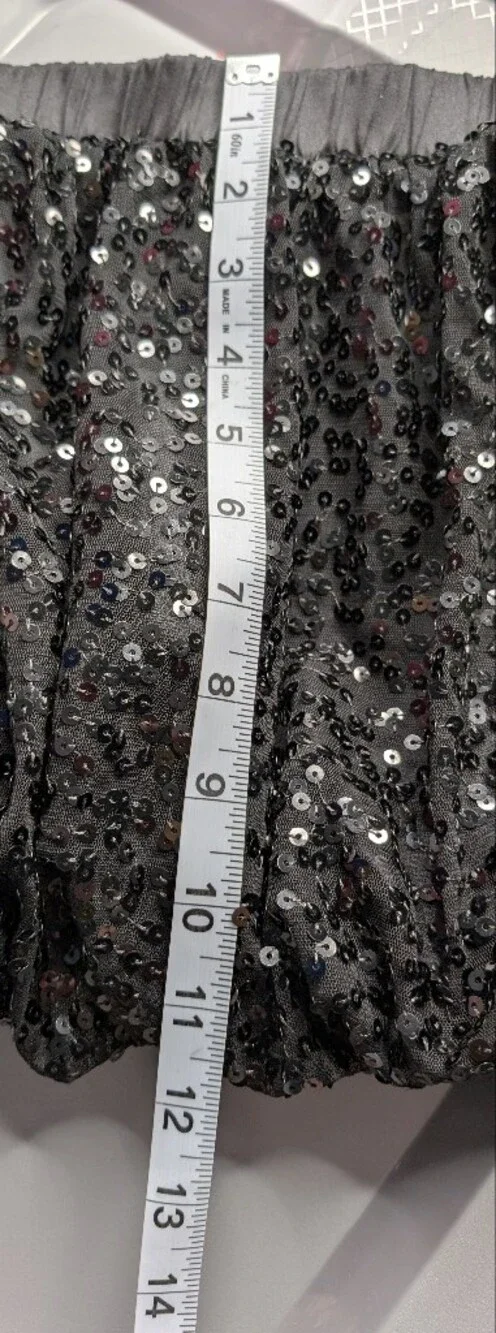 Girl's Black Bubble Hem Sequin Mini Skirt. Size 10/12